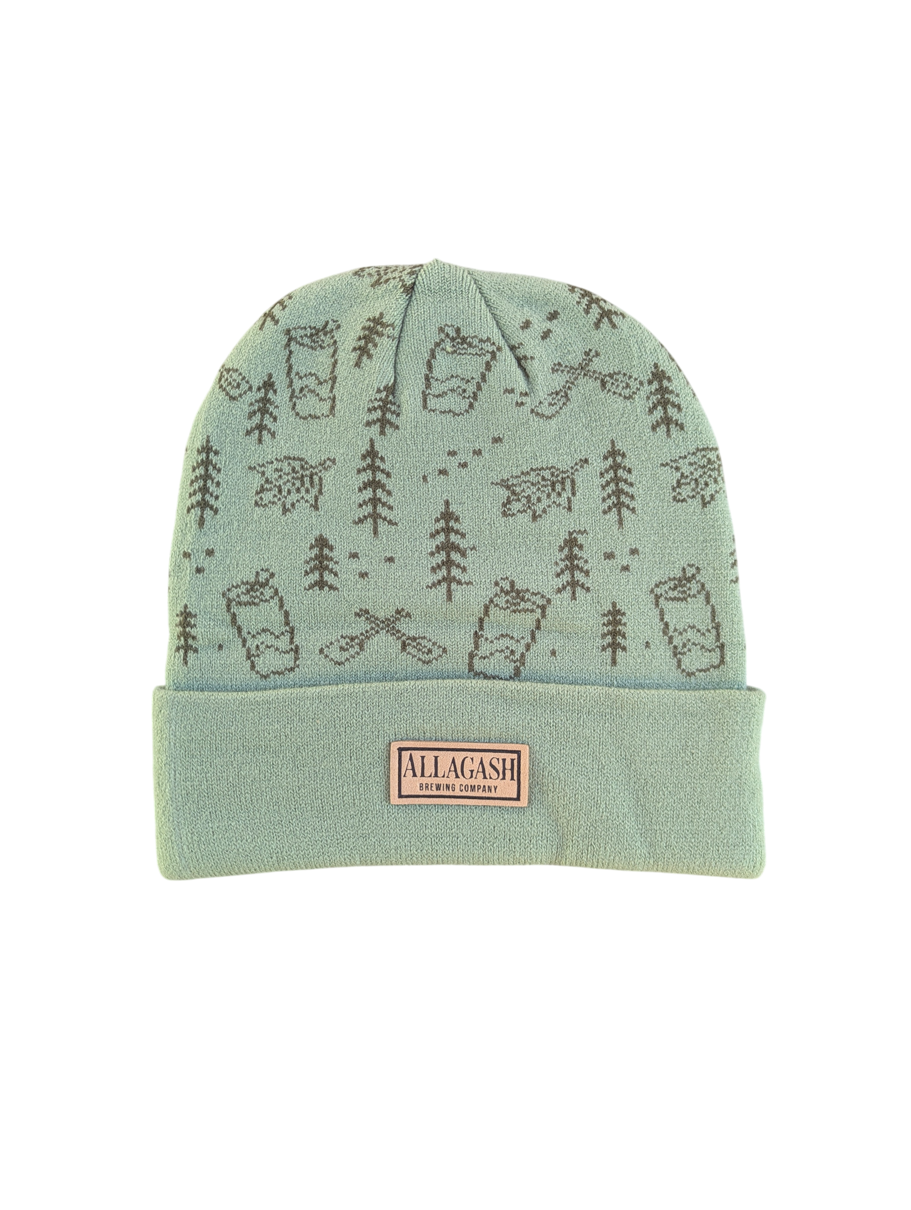 A beanie with a small tag that reads Allagash