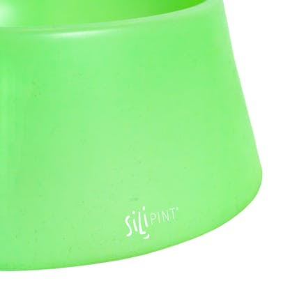 back detail of Glow Green Dog Bowl with "Sili" logo printed in white
