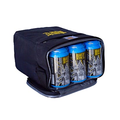 Photo of the Carhartt cooler on it's side with a 6 pack of Köbi inside.