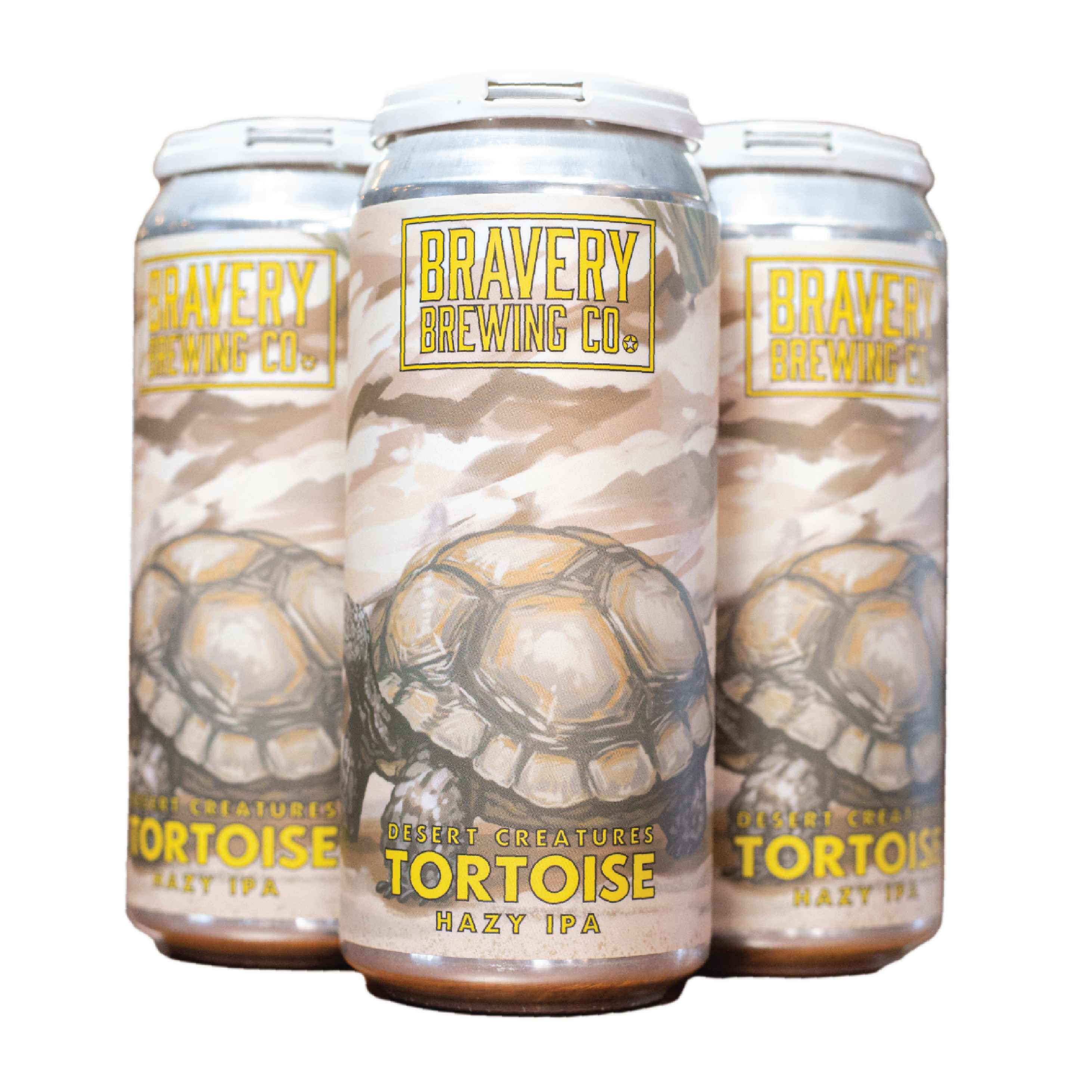 4 pack of tortoise hazy IPA on a white background