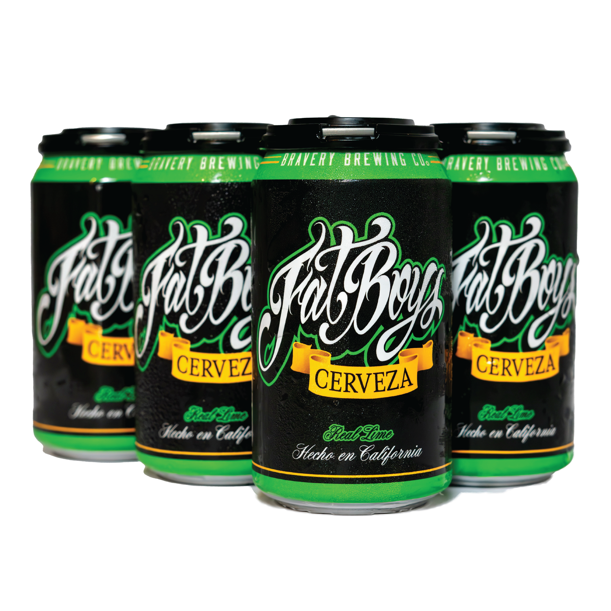 6 pack of Lime FatBoys Cerveza on a white background