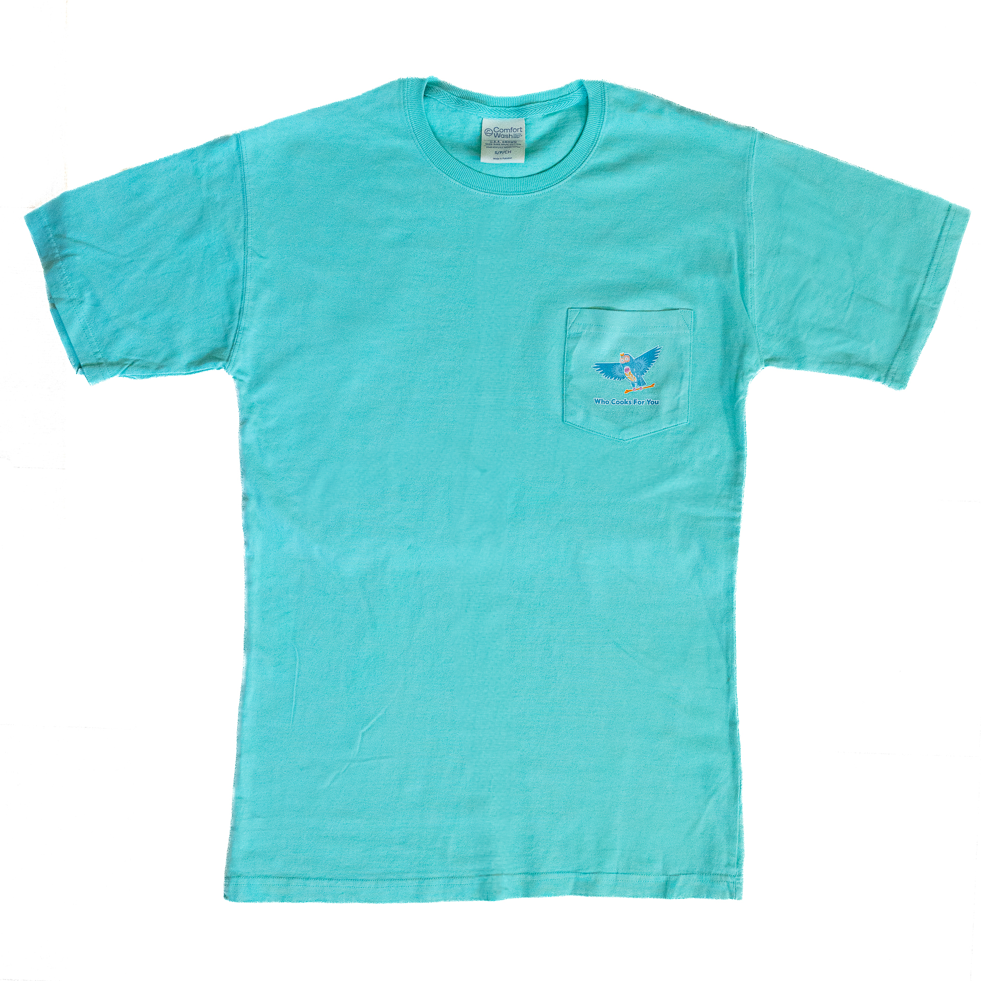 Blue Who Cooks For You Pocket Tee