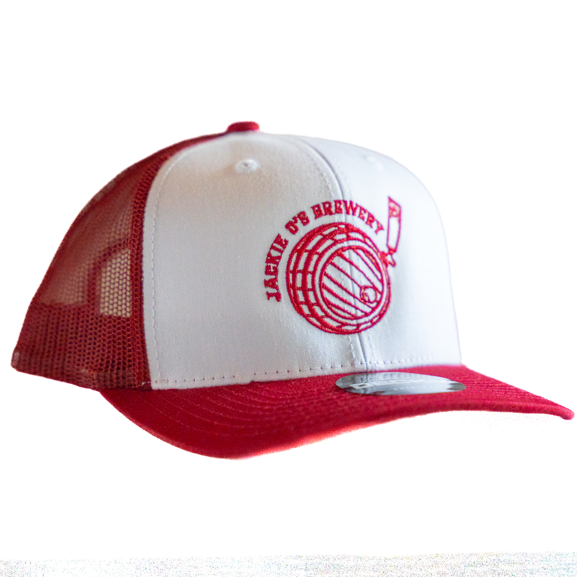 Red & White Jackie O's Barrel Mesh Hat