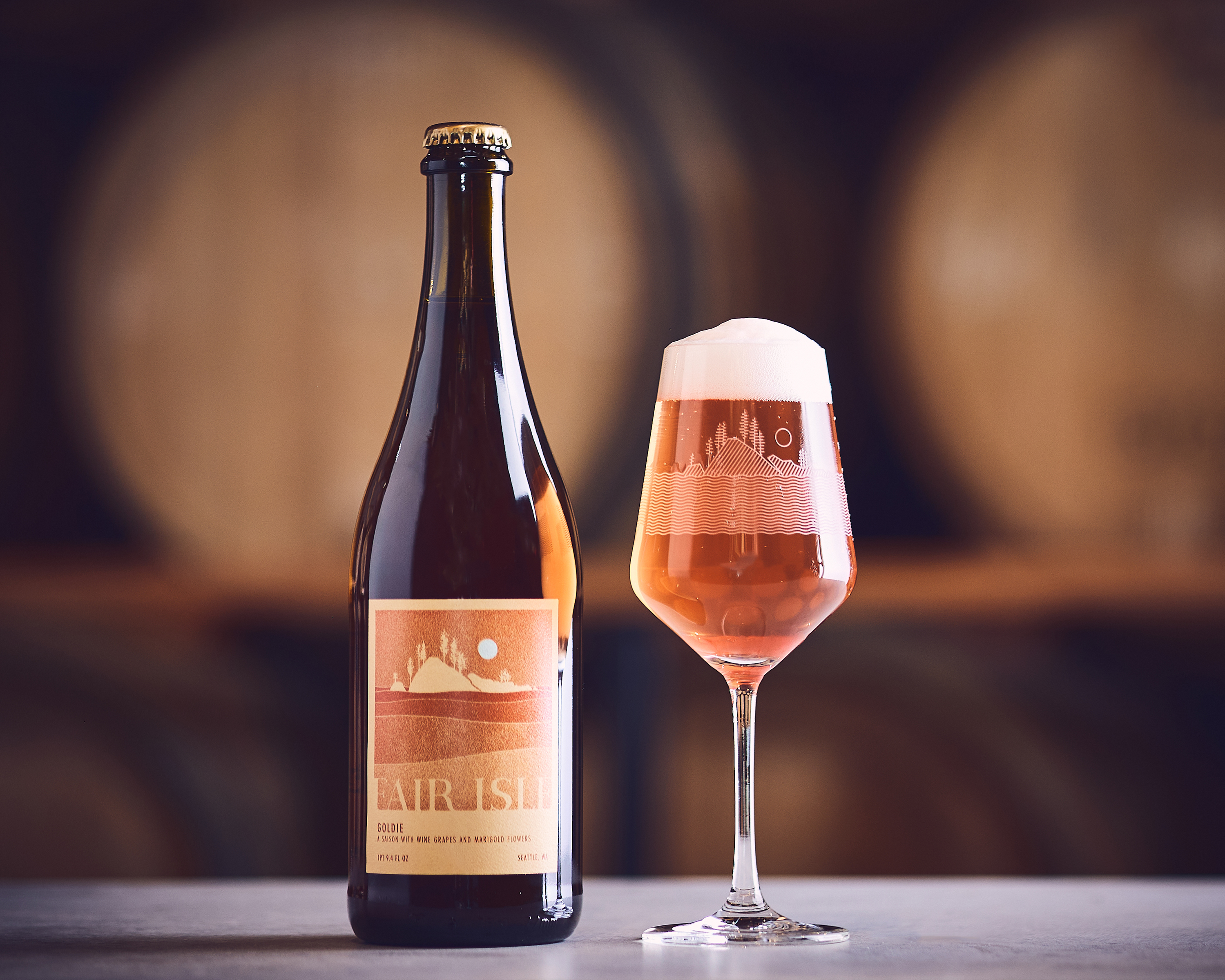 Goldie - farmhouse ale with Cinsaut and Counoise grapes and marigold flowers